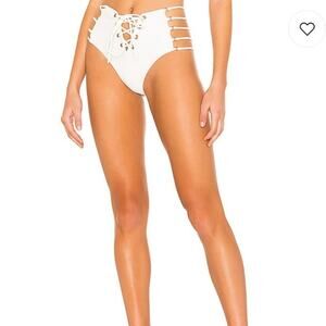 Revolve White Lace-up High Waisted Bikini Bottom MEDIUM Corset Lovewave $98 NEW